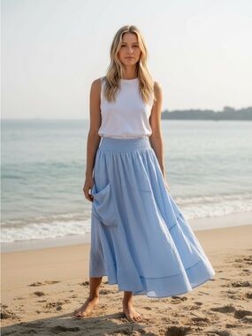DKNY Vintage Powder Blue Tissue Silk Wrap Skirt